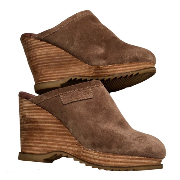 Lucky Brand Shoes - Lucky Brand Tan Suede Sherpa Lined Wedge Mules